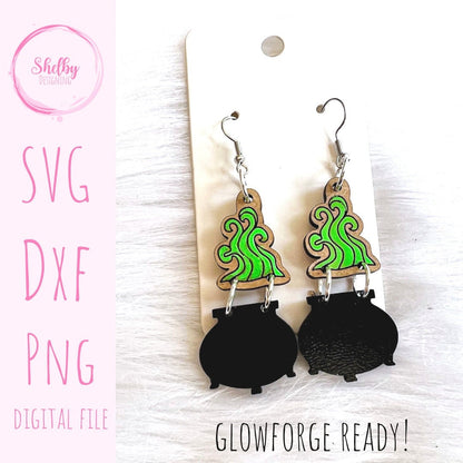 Halloween Bubbling Cauldron Dangle Earrings SVG