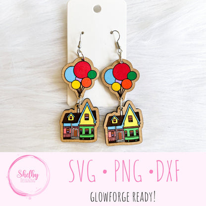 Up House Balloon Dangle Earrings SVG