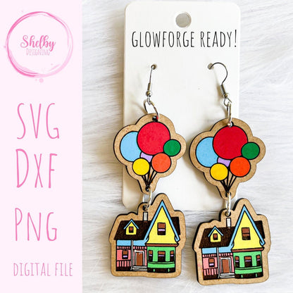 Up House Balloon Dangle Earrings SVG