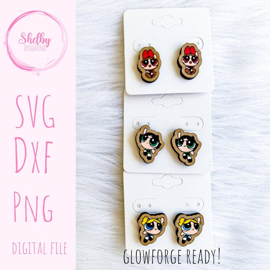 Cartoon Power Pufff Girls Stud Earrings SVG