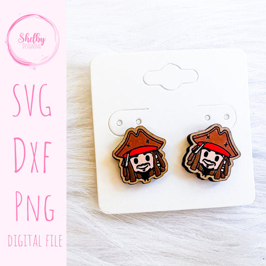 Cartoon Captain Jack Pirate Stud Earrings SVG