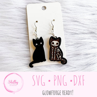 Skeleton Cat Dangle Earrings SVG
