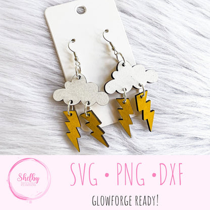 Cloud & Lightning Dangle Earrings SVG