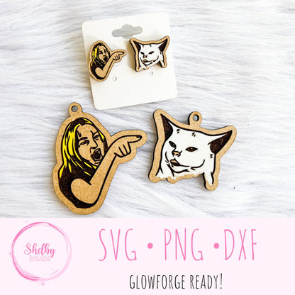 Funny Woman Yelling At Cat Dangle/Stud Earrings SVG