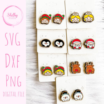 Christmas Peeking Head Stud Earring Bundle SVG