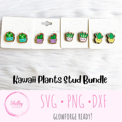 Kawaii Succulent Stud Earrings Set SVG