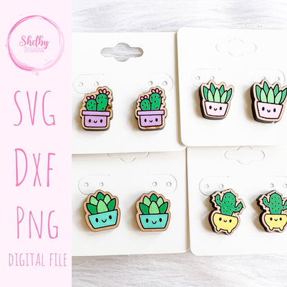 Kawaii Succulent Stud Earrings Set SVG