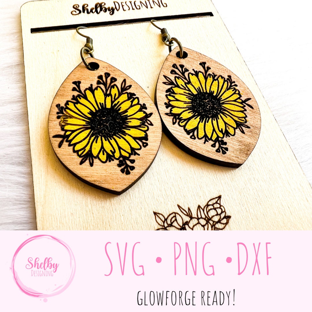 Minimalistic Sunflower Dangle Earrings SVG