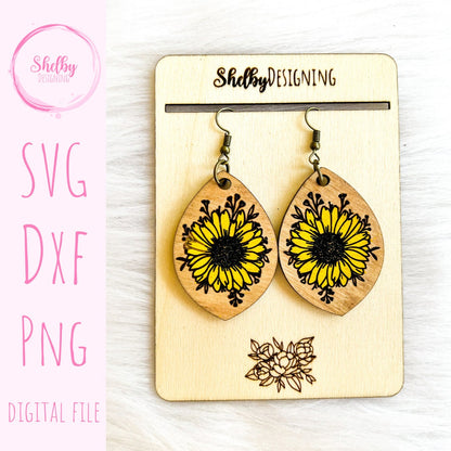Minimalistic Sunflower Dangle Earrings SVG