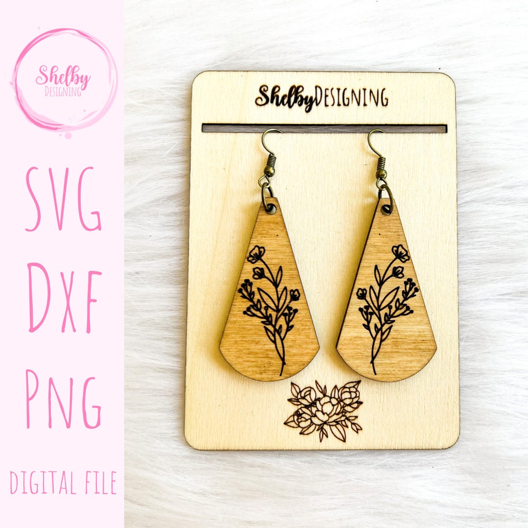 Minimalistic Simple Floral Dangle Earrings SVG