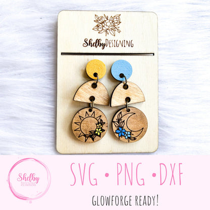 Minimalistic Moon & Star Dangle Earrings SVG