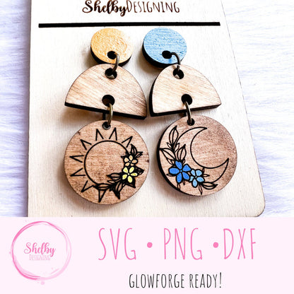 Minimalistic Moon & Star Dangle Earrings SVG