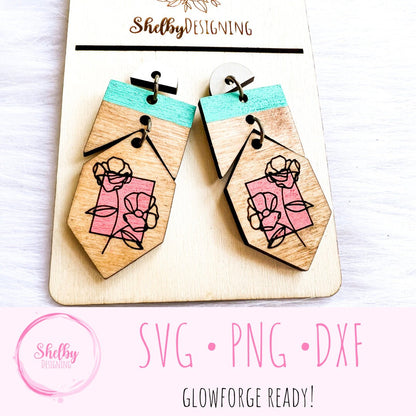 Minimalistic Line Art Flower Dangle Earring SVG