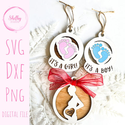 Pregnancy & Gender Announcement Christmas Ornament Bundle SVG