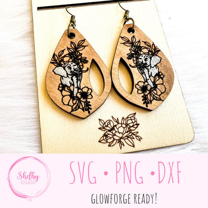 Minimalistic Elephant Dangle Earrings SVG