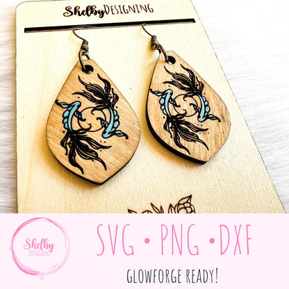 Minimalistic Koi Dangle Earrings SVG