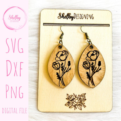Minimalistic Simple Floral Earrings SVG