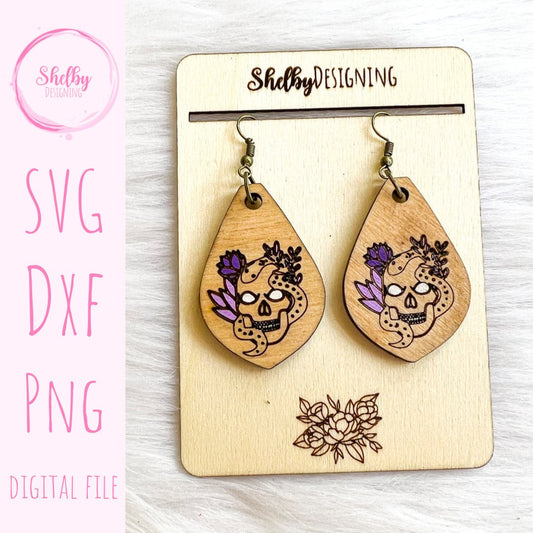 Skull & Snake Dangle Earrings SVG