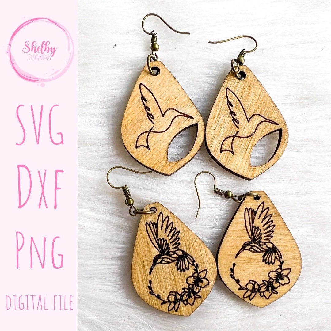 Line Art Bird Dangle Earrings Set SVG