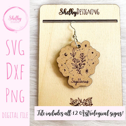 Minimalistic Floral Astrological Sign Keychain/Earring Bundle SVG