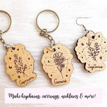 Minimalistic Floral Astrological Sign Keychain/Earring Bundle SVG