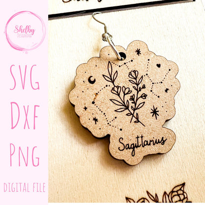 Minimalistic Floral Astrological Sign Keychain/Earring Bundle SVG