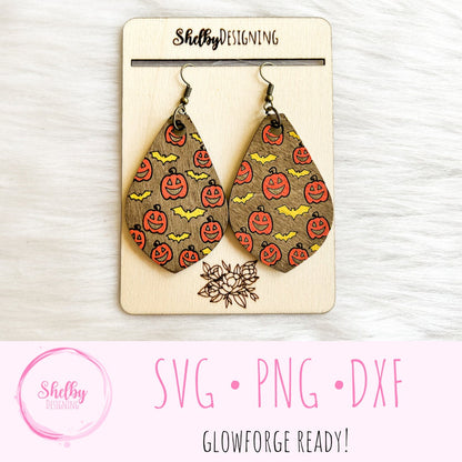 Pumpkin & Bat Halloween Dangle Earrings SVG