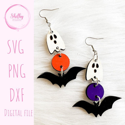 Halloween Ghost & Bat Dangle Earrings SVG