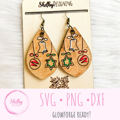 Christmas Line Art Ornament Dangle Earrings SVG