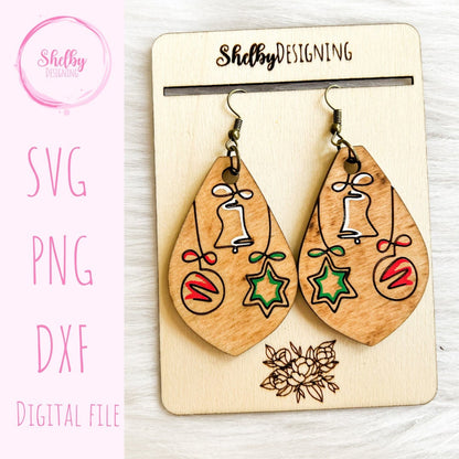 Christmas Line Art Ornament Dangle Earrings SVG