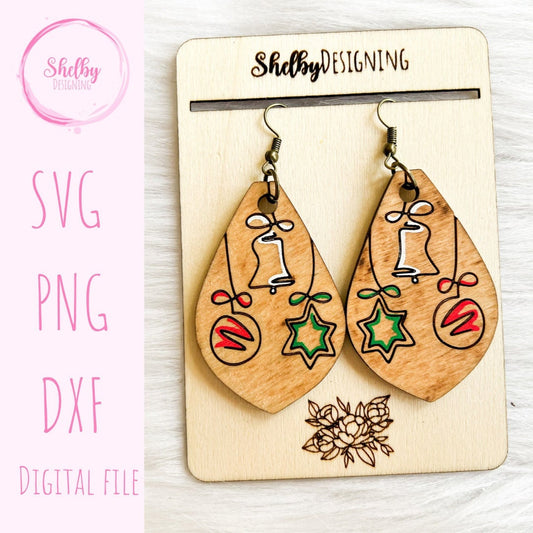 Christmas Line Art Ornament Dangle Earrings SVG