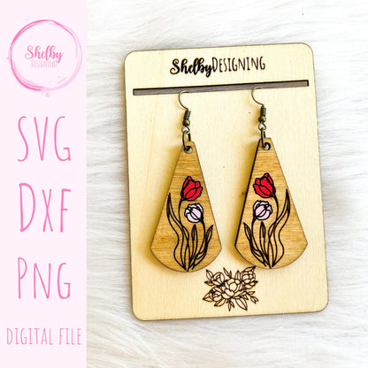 Minimalistic Line Art Rose Dangle Earrings SVG