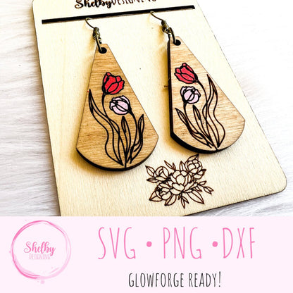 Minimalistic Line Art Rose Dangle Earrings SVG