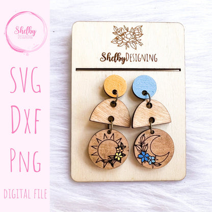 Minimalistic Moon & Star Dangle Earrings SVG