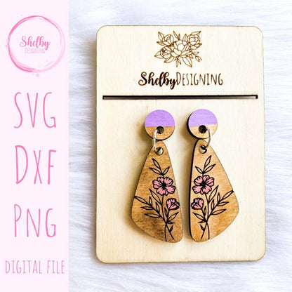 Minimalistic Line Art Floral Dangle Earrings SVG