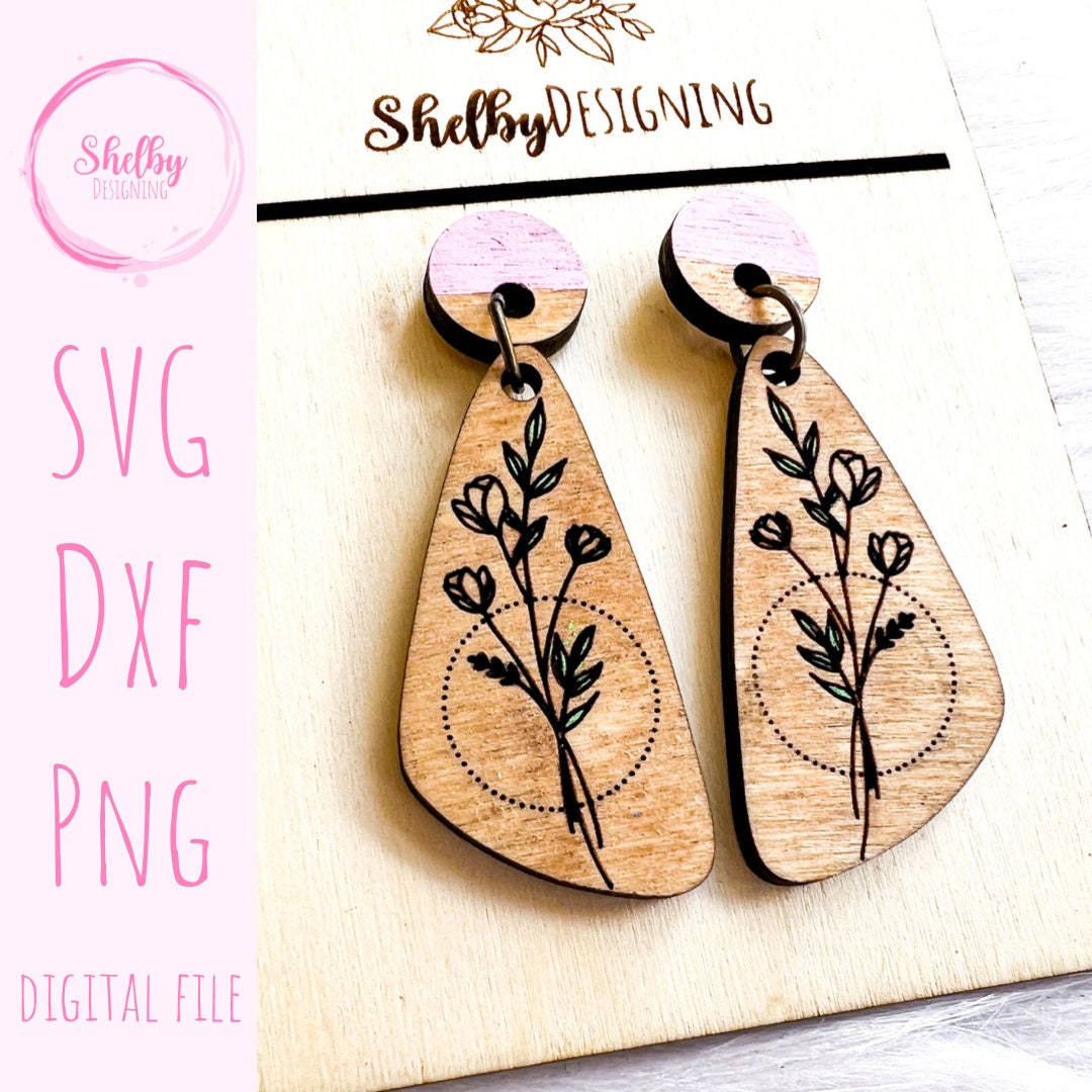 Minimalistic Line Art Floral Dangle Earrings Set SVG