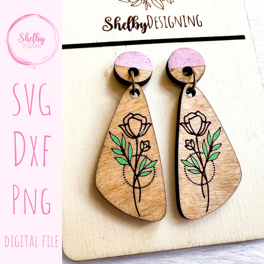 Minimalistic Line Art Floral Dangle Earrings Set SVG