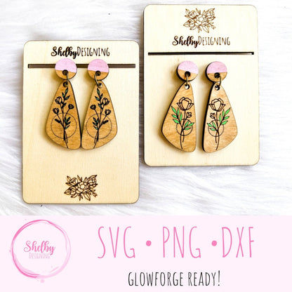 Minimalistic Line Art Floral Dangle Earrings Set SVG