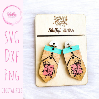 Minimalistic Line Art Flower Dangle Earring SVG