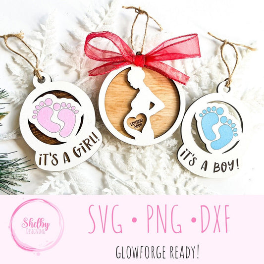 Pregnancy & Gender Announcement Christmas Ornament Bundle SVG