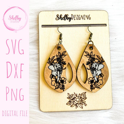 Minimalistic Elephant Dangle Earrings SVG