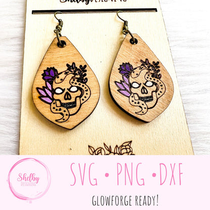 Skull & Snake Dangle Earrings SVG