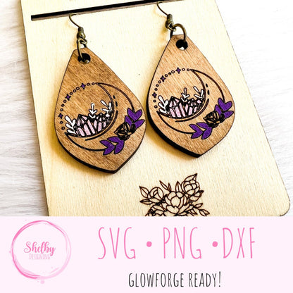 Moon & Crystals Dangle Earrings SVG