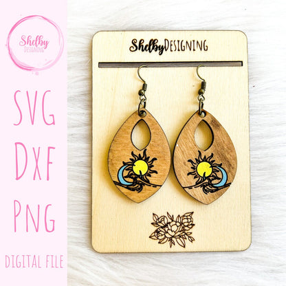Minimalistic Moon & Sun Dangle Earring SVG