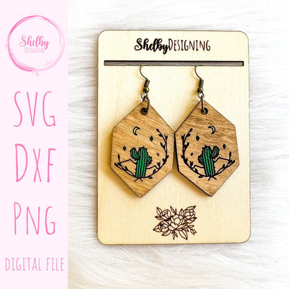 Minimalistic Desert Cactus Dangle Earring SVG