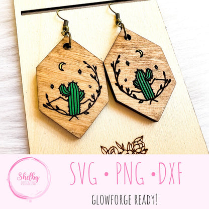 Minimalistic Desert Cactus Dangle Earring SVG