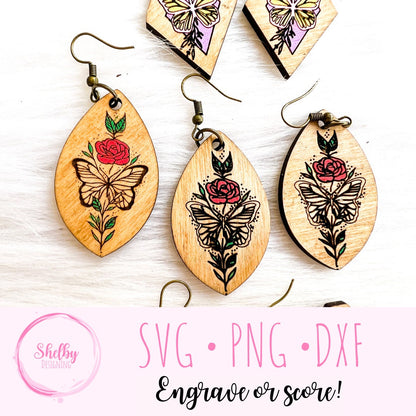 Minimalistic Floral Butterfly Dangle Earrings SVG