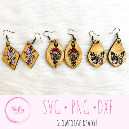 Minimalistic Floral Butterfly Dangle Earrings SVG