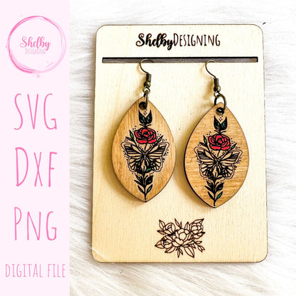 Minimalistic Floral Butterfly Dangle Earrings SVG