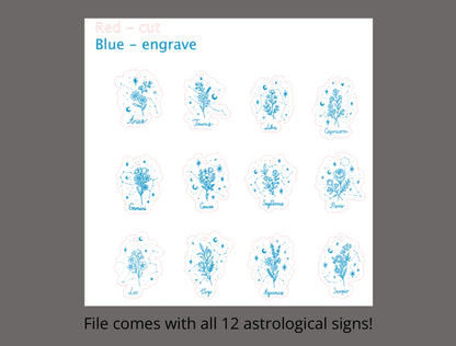 Minimalistic Floral Astrological Sign Keychain/Earring Bundle SVG